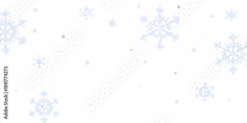 A serene winter background featuring delicate pale blue snowflakes falling gently