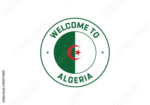 Welcome to Algeria Travel Badge with National Flag of Algeria