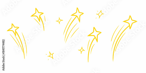Golden stars and sparkling trails on a clean white background illustration