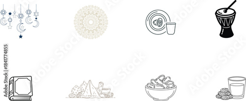 Colorful hanging decorations featuring stars moons and lanterns for Ramadan celebration