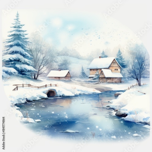 Winter Forest Realistic Watercolor Illustration. Snowy Trees Art Background. card or Invitation Page Print  Design. 