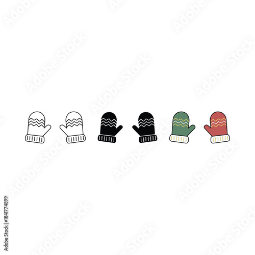 Comprehensive Christmas Icon Set Vector: Santa, Hat, and Mittens Outline, Silhouette, Color