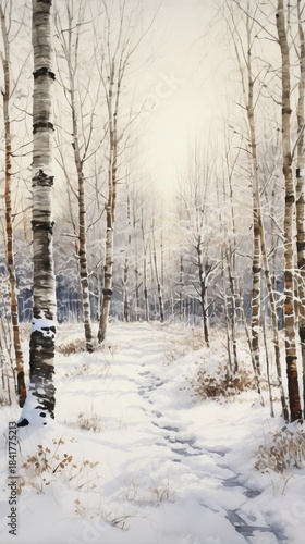 Winter Forest Realistic Watercolor Illustration. Snowy Trees Art Background. card or Invitation Page Print  Design. 