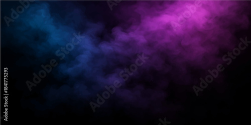 Abstract blue background with wispy smoke textures and dark stormy clouds creates a moody design featuring light lightning flashes and a deep blue night sky backdrop
