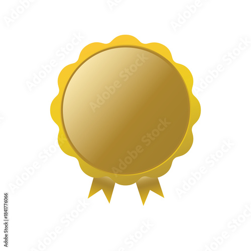 A shimmering golden blank award seal with scalloped edge and ribbon tails isolated on transparent background