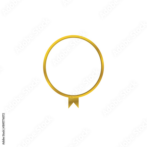 Minimalist golden circular frame design with ribbon element on a black background isolated on transparent background