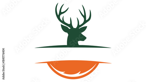 Deer stag head silhouette logo design in green and orange colors for branding