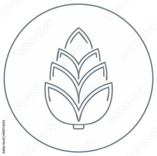 Abstract botanical hop flower icon in circle, outline style, for logo design or brewery.