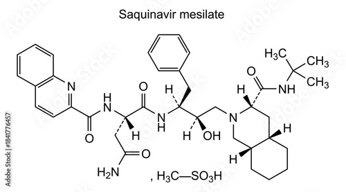 Saquinavir mesilate, chemical structure of saquinavir mesilate, drug substance
