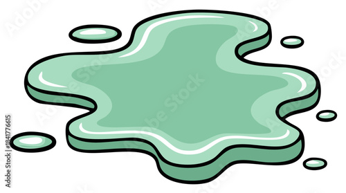 Mint green liquid puddle splash illustration with smaller drops