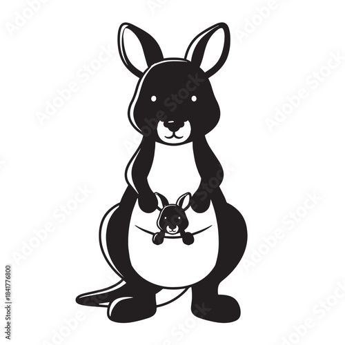 Two cartoon rabbits, an adult and a baby, depicted in a playful cuddling pose.