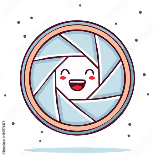 Cartoon camera lens aperture character cute smiling face photography