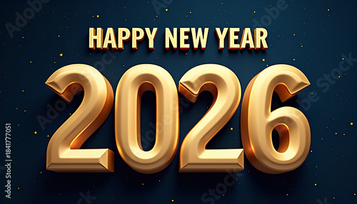 Elegant 3D Golden Text Display Showing Happy New Year 2026