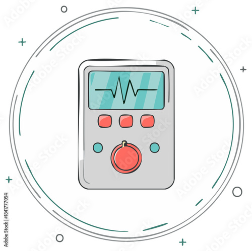 Stylized Digital Measuring Device with Display Showing Wavy Patterned Chart