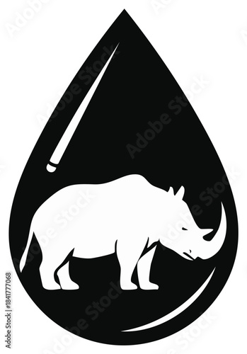 Rhino Silhouette Inside a Black Drop - Wildlife Protection Symbol Illustration