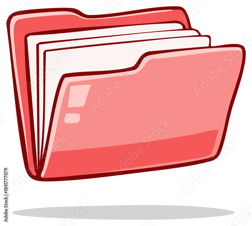 Open Red Folder with Pages Filled with Documents