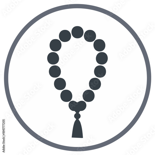Round Icon of Prayer Beads for Religion and Spirituality or Meditation Tool Graphic Symbol
