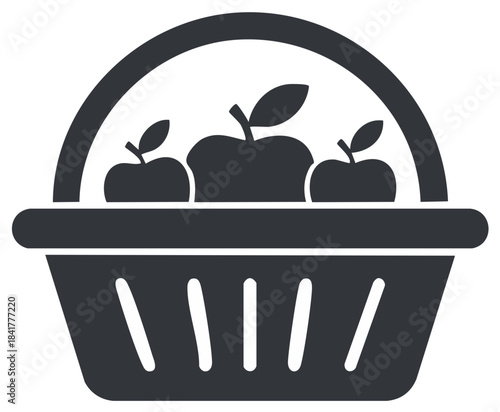 Simple glyph icon of a shopping basket full of fresh apples, grocery symbol for market or store