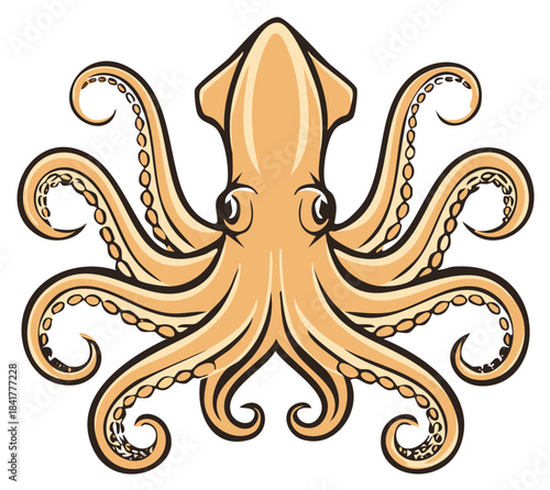 Cartoon illustration of a stylized octopus with tentacles and suckers