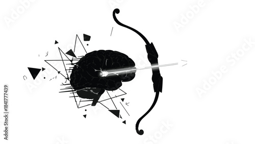 Creative brain with bow and arrow striking target abstract concept of innovation and focus in business and technology