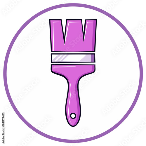 Purple paint brush icon with a purple circle border for design and art concepts