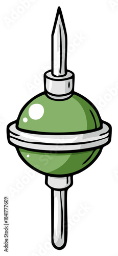 Sci-fi grenade or magic dart vector illustration with a green glass bulb and a metal spike.