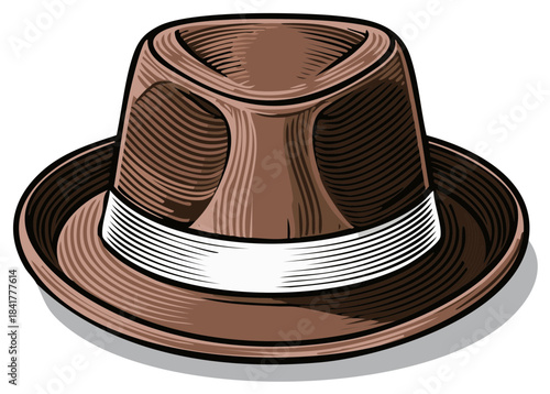 Brown Fedora Hat with White Band Retro Fashion Accessory Vintage Style Apparel