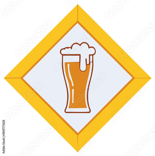 Beer Glass Graphic Icon Poured Lager With Foam Gold Diamond Frame