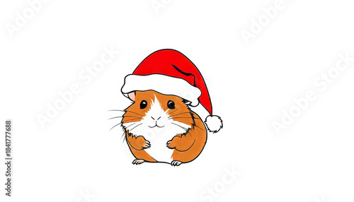 Minimalist Christmas card with hamster silhouette wearing Santa hat, white background