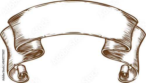 An engraving art style illustration vintage blank scroll banner ribbon emblem sketch hand drawn antique parchment for text