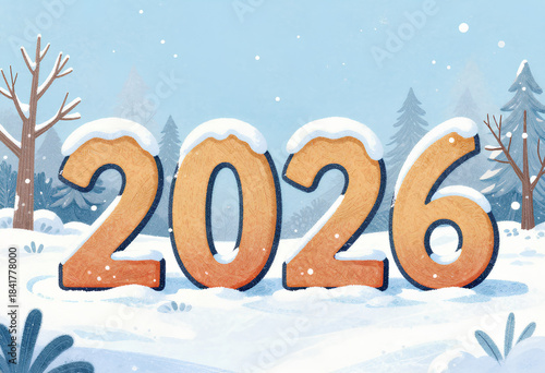 Arctic-inspired 2026 Text with Falling Ice Elements in a Frozen New Year Greeting Scene