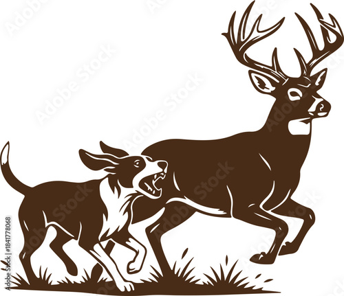 Hunting Dog SVG, Deer Running From Hunting Hound, Wildlife, Hunting, Wildlife, Deer hunting