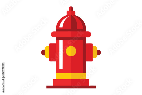 A flat red fire hydrant with yellow details stands on a white background
