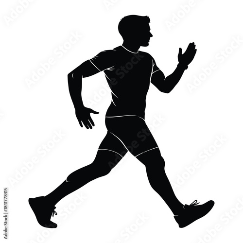 Silhouette of a man running or jogging in a dynamic pose, representing fitness and exercise