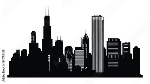 Iconic chicago cityscape silhouette featuring landmark buildings like willis tower
