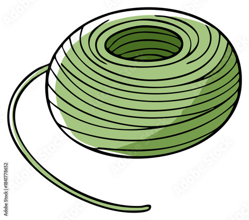 Green twine or string coiled on a spool, simple line drawing illustration