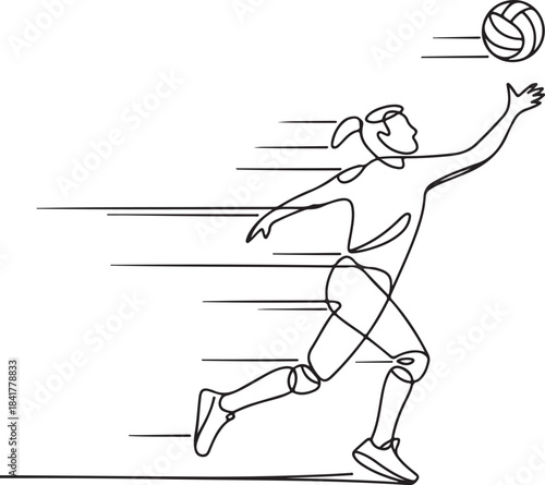 Continuous line illustration of a volleyball speeding with motion energy in elegant minimal artistic outline drawing