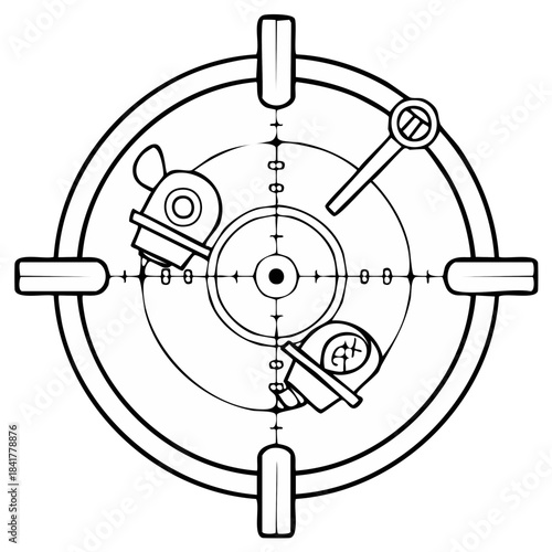 Precision target scope with intricate mechanical gears and detailed crosshairs