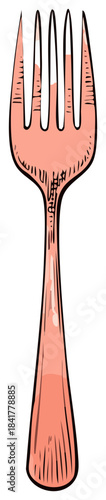 Sketchy hand drawn vector illustration of a single pink dining fork