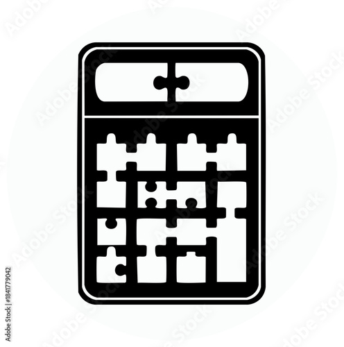 Calculator Puzzle Pieces in Black and White Illustrating Problem Solving and Calculation Concepts