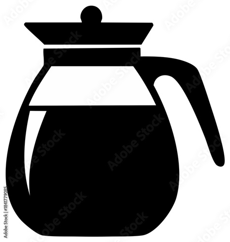 Classic Coffee Pot Symbol Filled with Beverage Outline of Hot Drink Carafe