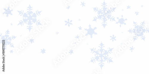 A gentle snowfall of delicate blue snowflakes against a bright white background