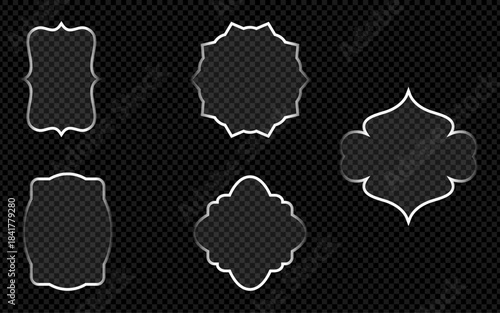 Light-colored liquid glass panels with futuristic framing are ideal for usage with mobile and web applications. 