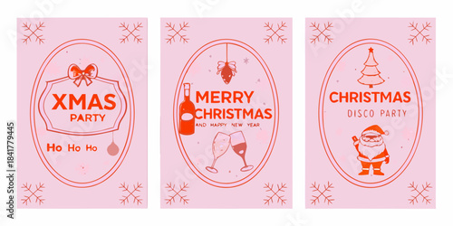 Festive christmas themed designs with text and holiday illustrations