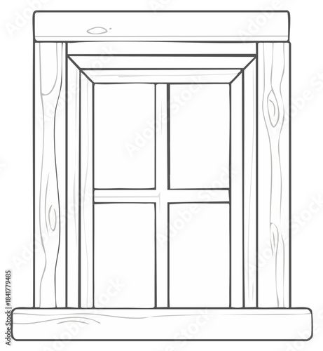 Rustic Wooden Window Frame Illustration, Traditional Farmhouse Style, Window Sill, Natural Materials