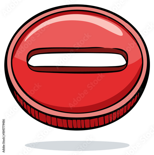 Bright red glossy oval button featuring a white minus symbol, a digital vector illustration for deletion and reduction.