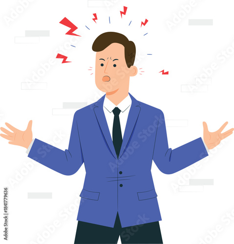 Frustration men angry shout stressful men upset character vector bussinness men  