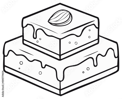 Stacked Turkish Baklava Pastry Graphic with Almond Topping and Drizzled Syrup Dessert Illustration
