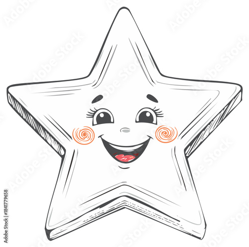 Cheerful cartoon star with an expressive face, wide smile, and rosy blush cheeks