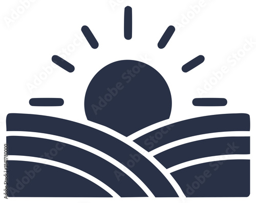 Sunrise over rolling hills. Simple nature landscape design.